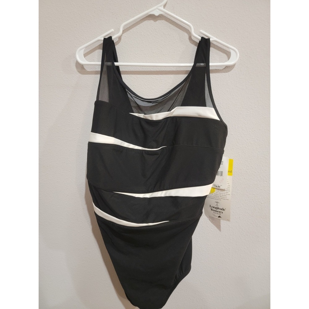 Longitude Women's Black White Slimming One Piece Swimsuit Plus Sz 24W NWT